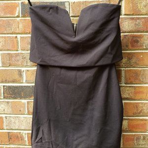 Bebe Strapless V Neck Ruffle Black Dress Size XS